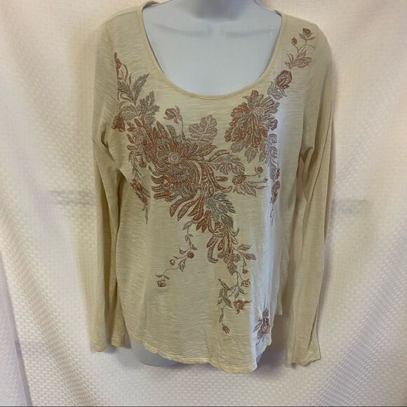 LUCKY BRAND LIVE IN LOVE LONG SLEEVE BLOUSE SIZE M Medium  CREAM - Picture 1 of 6